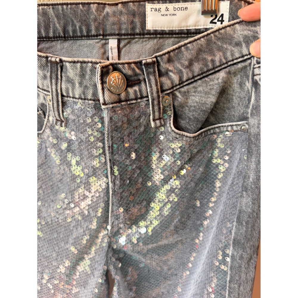 Rag & Bone Shea High-Rise Relaxed Straight Sequin Jeans Steele Grey